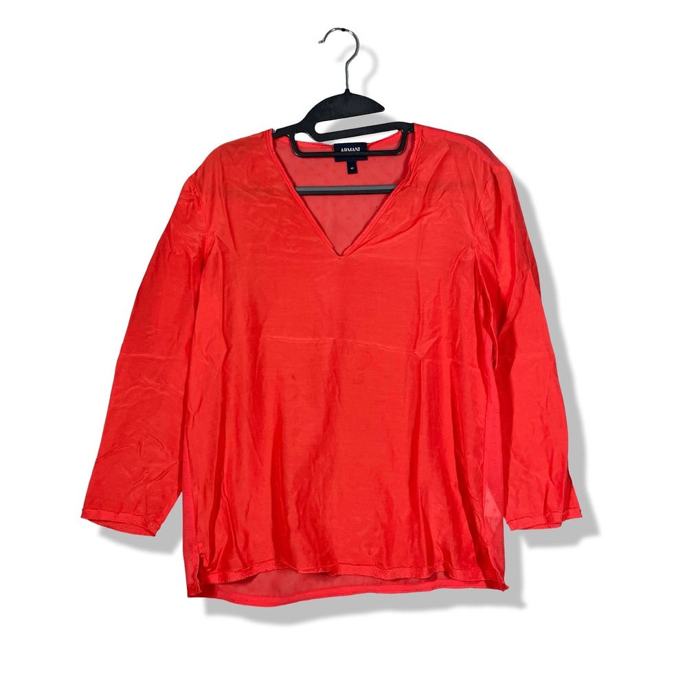 Armani Jeans V‎ Neck Sheer Blouse Top Womens 42 Textured Designer Minimalist
